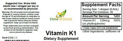 Herb-Science Vitamin K1 Drops - Pure Cold-Processed VIT K1 & Safflower Oil Supplement - Supports Blood, Bone, Skin Health - Drops for Oral & External Use - No Alcohol, Vegan, 1 Fl oz, 36 Servings