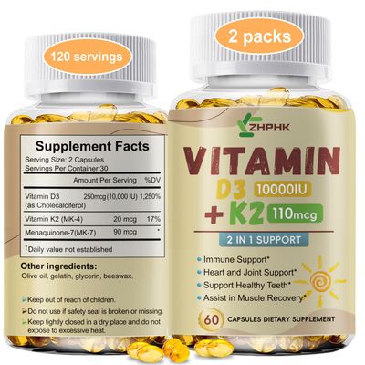 ZHPHK Vitamin K2 D3 Supplements 10,000iu, Vitamin K2 (20mcg MK-4 &amp; 90mcg MK-7), Vitamin D3 for Optimal Calcium Absorption Support Immune, Heart, Joint, Teeth &amp; Bone Health, Gluten Free, 120 Softgels
