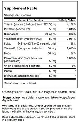Swanson B-50 B-Complex - High-Potency B Vitamin Complex for Immune, Heart, and Nervous System Support - 250 Capsules