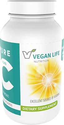 Vegan Life Nutrition - Pure Vitamin C Supplement - Gluten-Free, Non-GMO - Immune Support and White Blood Cell Health - 120 Capsules
