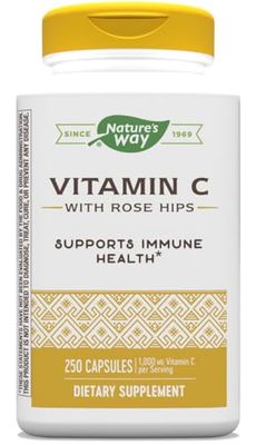 Nature&#39;s Way Vitamin C with Rose Hips - Powerful Antioxidant Protection* - Supports Immune Function* - Strengthens Collagen for Healthy Skin* - Gluten Free - 250 Capsules