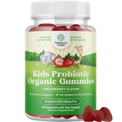 USDA Organic Probiotic Gummies for Kids - Vegan Non-GMO Kids Probiotic Gummy Vitamin for Immunity and Digestive Health - Gentle 2.5B CFU Organic Probiotics for Kids - Strawberry Flavor (2 Months)