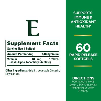 Nature's Bounty Vitamin E 400 IU Pure DL-Alpha Softgels, 120 Count