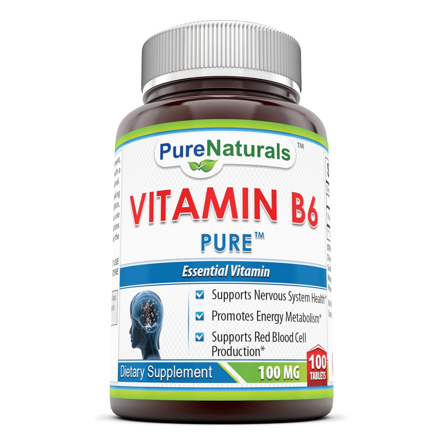 Pure Naturals Vitamin B6 Supplement | 100 Mg Per Serving | 100 Tablets | Non-GMO | Gluten-Free | Made in USA