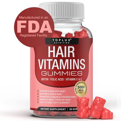 Hair Vitamins Gummies Supplement - Faster Hair Growth Gummy 5000mcg Biotin, Folic Acid, Vitamin C &amp; E, Support Stronger &amp; Thicker Hair, Skin, Nails, Non-GMO, for Men Women, 60 Berry Flavored Gummies