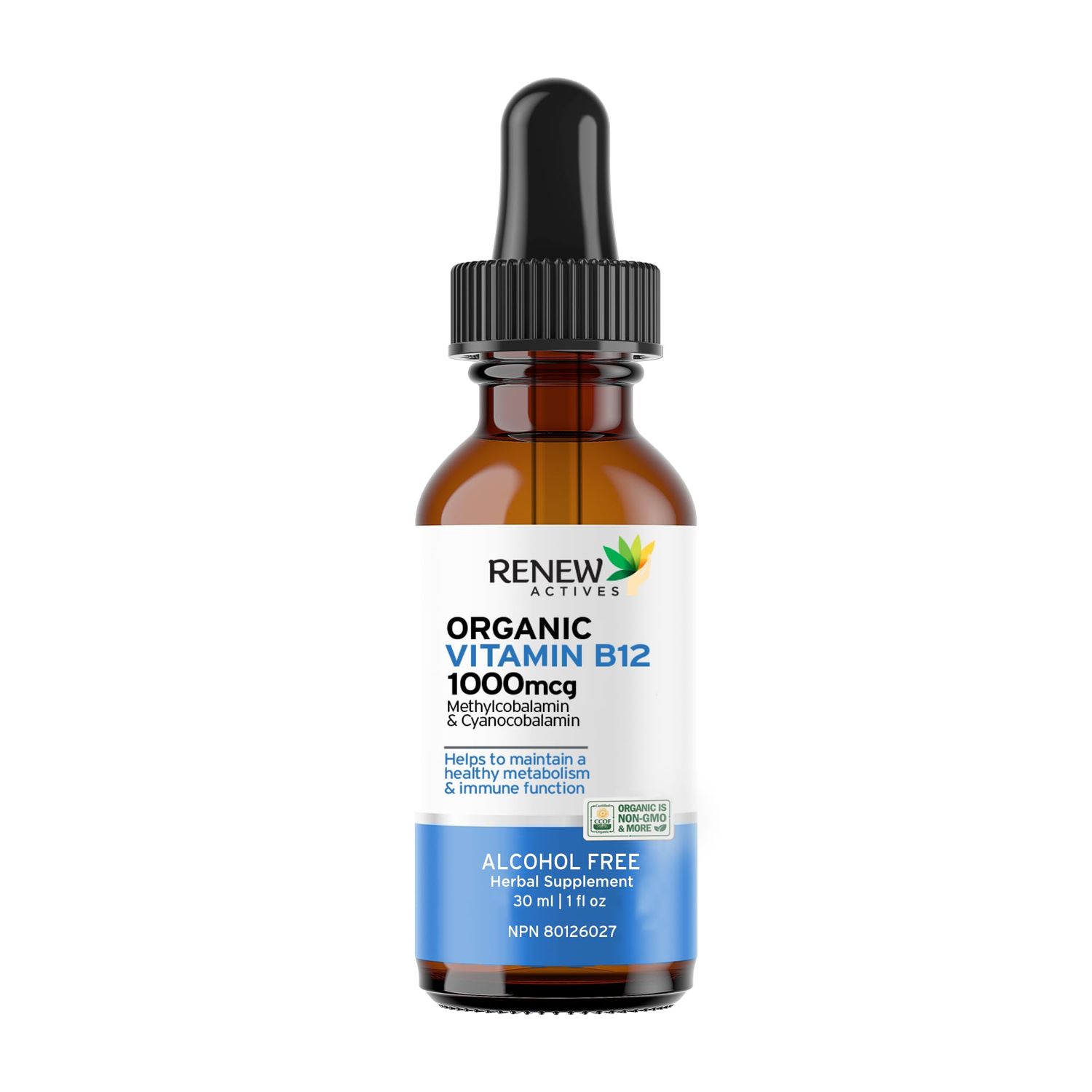 Renew Actives Premium B12 Liquid Extract Supplement - Vegan Drops with High-Potency Complex for Healthy Skin, Strong Nails, Vibrant Hair, &amp; Optimal Immune Functions - Fast-Absorbing 30ml Formula