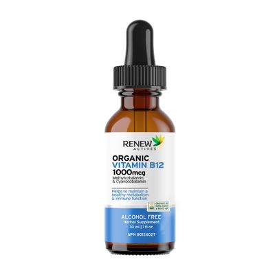 Renew Actives Premium B12 Liquid Extract Supplement - Vegan Drops with High-Potency Complex for Healthy Skin, Strong Nails, Vibrant Hair, &amp; Optimal Immune Functions - Fast-Absorbing 30ml Formula