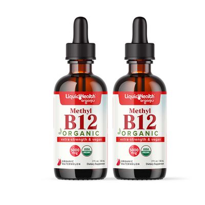 LIQUIDHEALTH Organic Methyl Vitamin B12 Methylcobalamin Liquid Drops with Tart Cherry Juice - Boost Energy, Support Immune System, Improve Memory &amp; Concentration - Vegan, Sugar Free, Non-GMO (2 Pack)