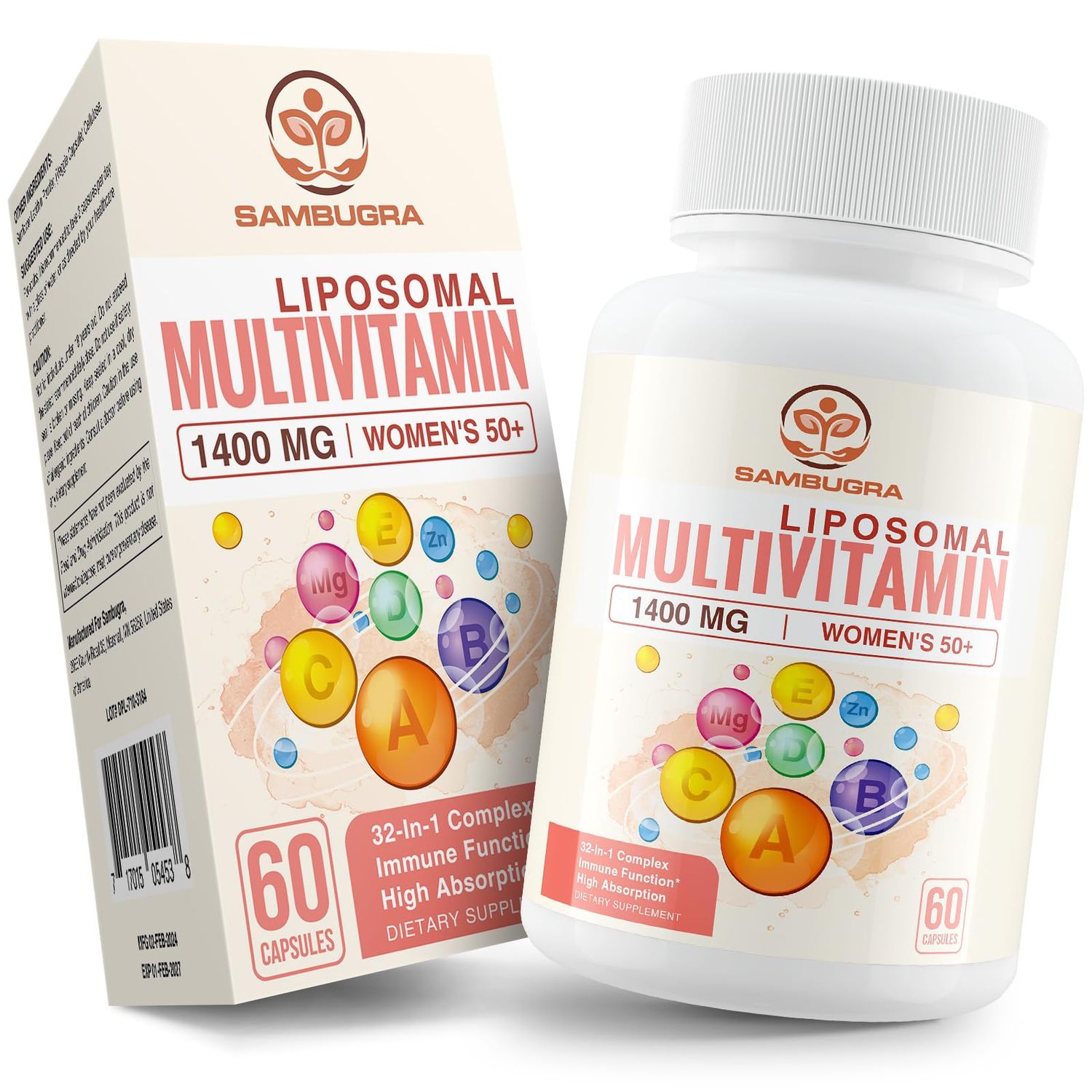 Liposomal Multivitamin for Women 50+ - Women Daily Multivitamin with 32 Ingredients, CoQ10, Vitamins C, B, D, E for Cardiovascular &amp; Bone Health Support - 32-in-1 Multivitamin (60 Capsules)