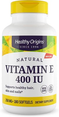 Healthy Origins Vitamin E, 400 IU with Naturally Sourced Mixed Tocopherols - Vitamin E Supplement - Non-GMO &amp; Gluten-Free Skin, Hair, &amp; Nails Vitamin - 180 Softgels