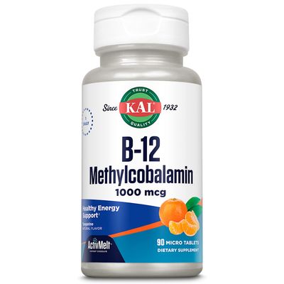 KAL Vitamin B12 Methylcobalamin 1000mcg, Healthy Energy, Metabolism, Nerve &amp; Red Blood Cell Support,* Fast Dissolve ActivMelt, Optimal Absorption, Natural Tangerine Flavor, 90 Servings, 90 Micro Tabs