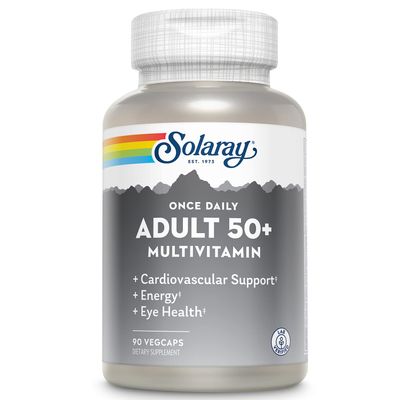 Solaray Once Daily Adult 50+ Complete Multivitamin for Women &amp; Men, Essential Vitamins &amp; Chelated Minerals for Healthy Energy, Heart, Brain &amp; Immune Support, With CoQ10 &amp; Lutein, Iron Free, 90 VegCaps