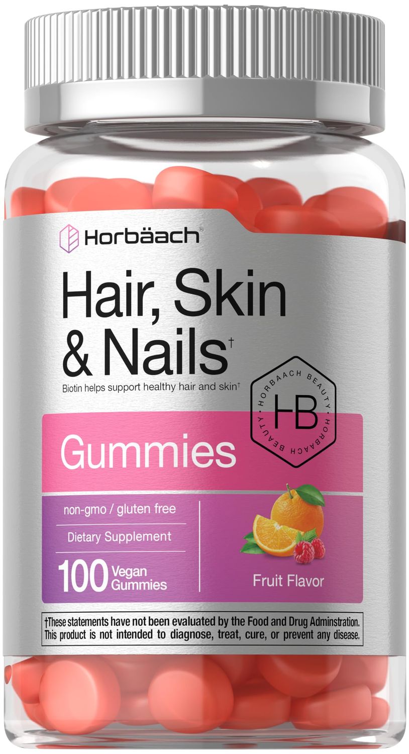Horbach Hair Skin and Nails Gummies | 100 Count | with Biotin | Fruit Flavored Vitamins | Non-GMO, Gluten Free Supplement