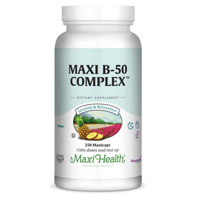 Maxi Health Stress Relief Vitamin B Complex for Women and Men, Vitamin B6, B12, Biotin, Inositol, Folate, Vegan, Gluten &amp; Soy &amp; Milk Free, Kosher, Unflavored, 100 Count