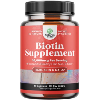 Natures Craft 10000 mcg Pure Biotin Pills for Women Men - Promotes Thicker and Fuller Hair. Natural Supplement for Shiny Thick Hair Growth - Vegetarian Vitamin Capsules - Get Clear Skin Strong Nails