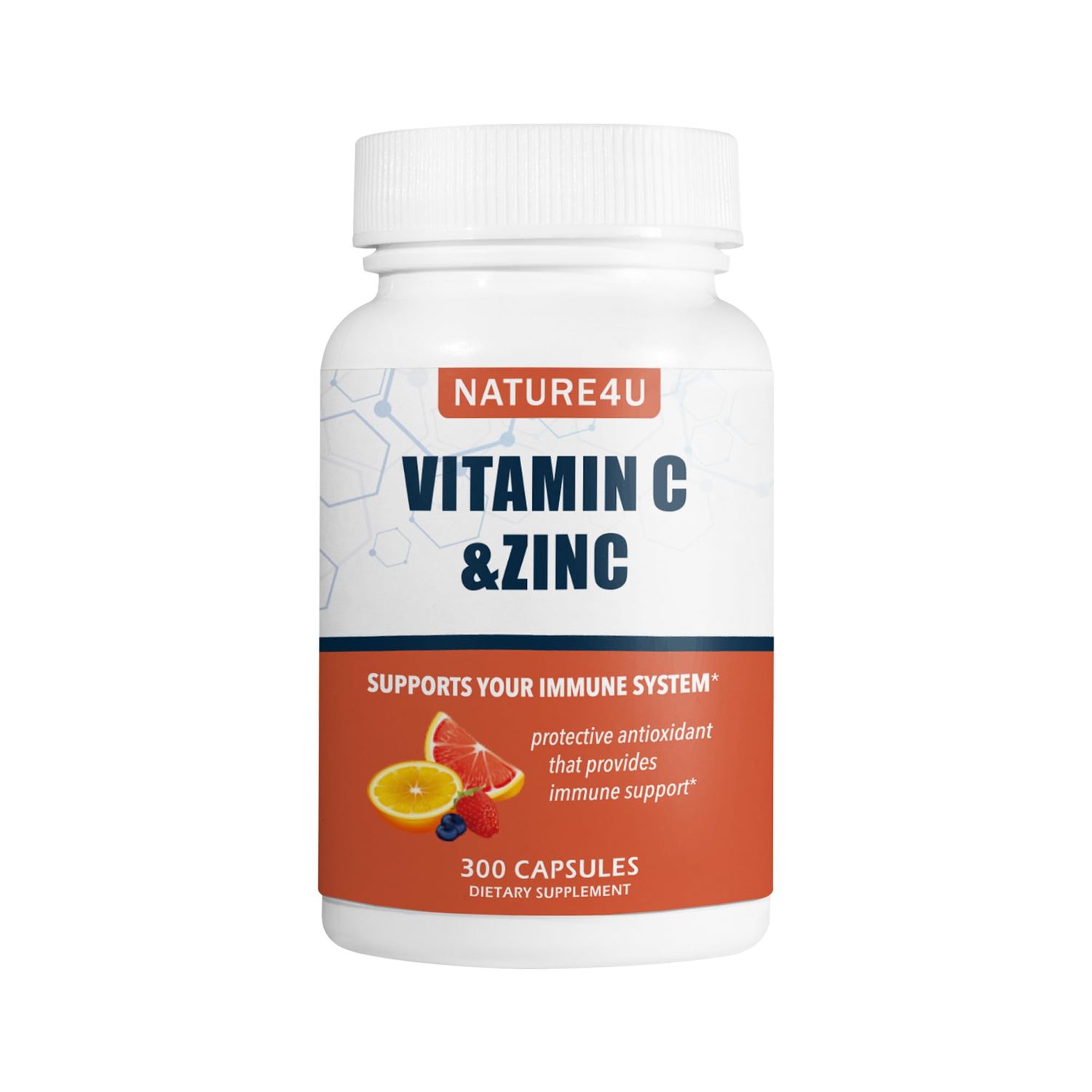 Nature4U Vitamin C 1000mg with Zinc, Rose HIPS and Citrus Bioflavonoids, Immune Support Supplement Antioxidants Protection, 300 Capsules