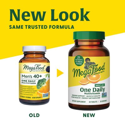MegaFood Men's 40+ One Daily Multivitamin for Men With Vitamin B, Vitamin D3, Selenium, Zinc &amp; Real Food - Immune Support, Energy Metabolism, and Muscle &amp; Bone Health - Non GMO; Vegetarian - 90 Tabs