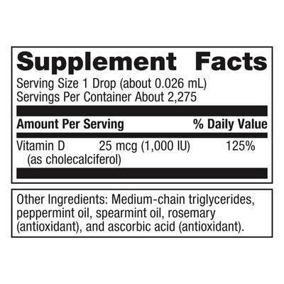 Metagenics D3 Liquid - 2 fl oz - Liquid Vitamin D3 - Bone Health &amp; Immune Support* - Suitable for Kids - 2,275 Servings