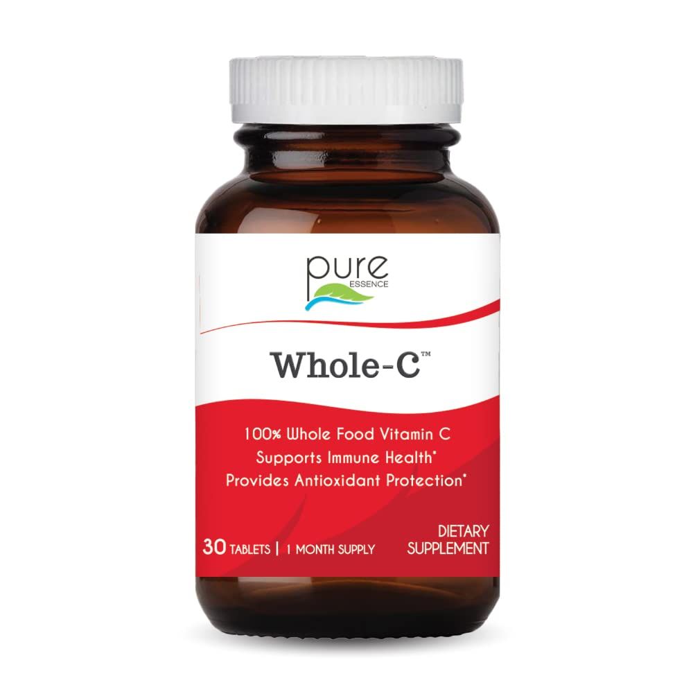 PURE ESSENCE LABS Whole-C Whole Food Vitamin C - Best Immune Support - Organic &amp; Nature Vitamins - Immunity Booster &amp; Dietary Supplements (30 Tablets)