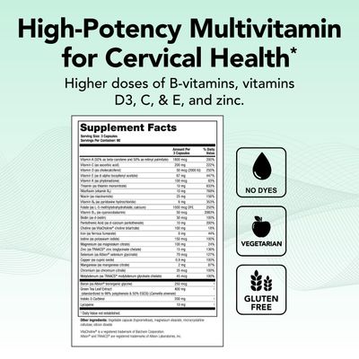 Theralogix ProCerv HP High-Potency Multivitamin - 90-Day Supply - Support for Women & Men - Immune Support Supplement - Includes Vitamin B, Vitamin C, Vitamin D & Zinc - NSF Certified - 270 Capsules