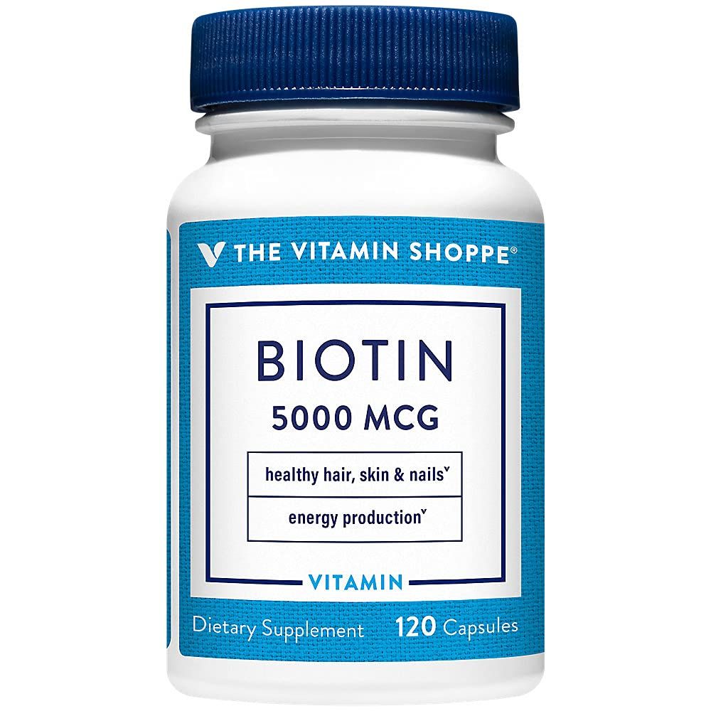 The Vitamin Shoppe Biotin 5,000MCG, Nutrient Metabolism Support for Healthy Vibrant Hair, Healthy Skin &amp; Strong Nails, Energy Production (120 Capsules)