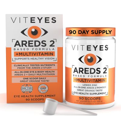 Viteyes AREDS 2 Powder + Multivitamin All-in-One, Macular Protection, Alternative to AREDS 2 chewables, No Pills, Lutein &amp; Zeaxanthin, AREDS 2 Eye Vitamins Drink, Natural Orange Flavor, 90 Scoops