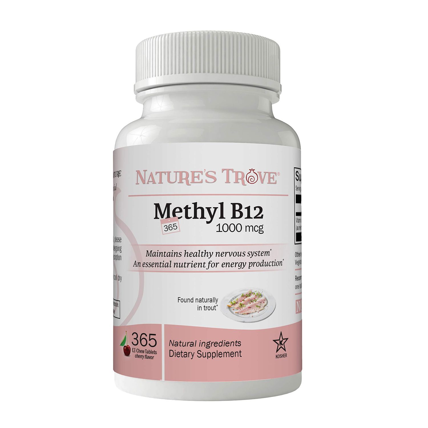 Nature&#39;s Trove Vitamin B12 Methylcobalamin 1000 mcg, 365 Count, B12 Chewable Vitamins, Cherry Flavor