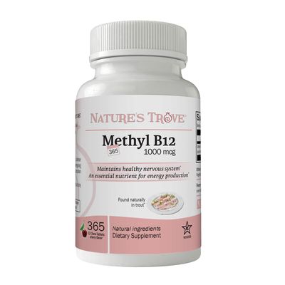 Nature&#39;s Trove Vitamin B12 Methylcobalamin 1000 mcg, 365 Count, B12 Chewable Vitamins, Cherry Flavor