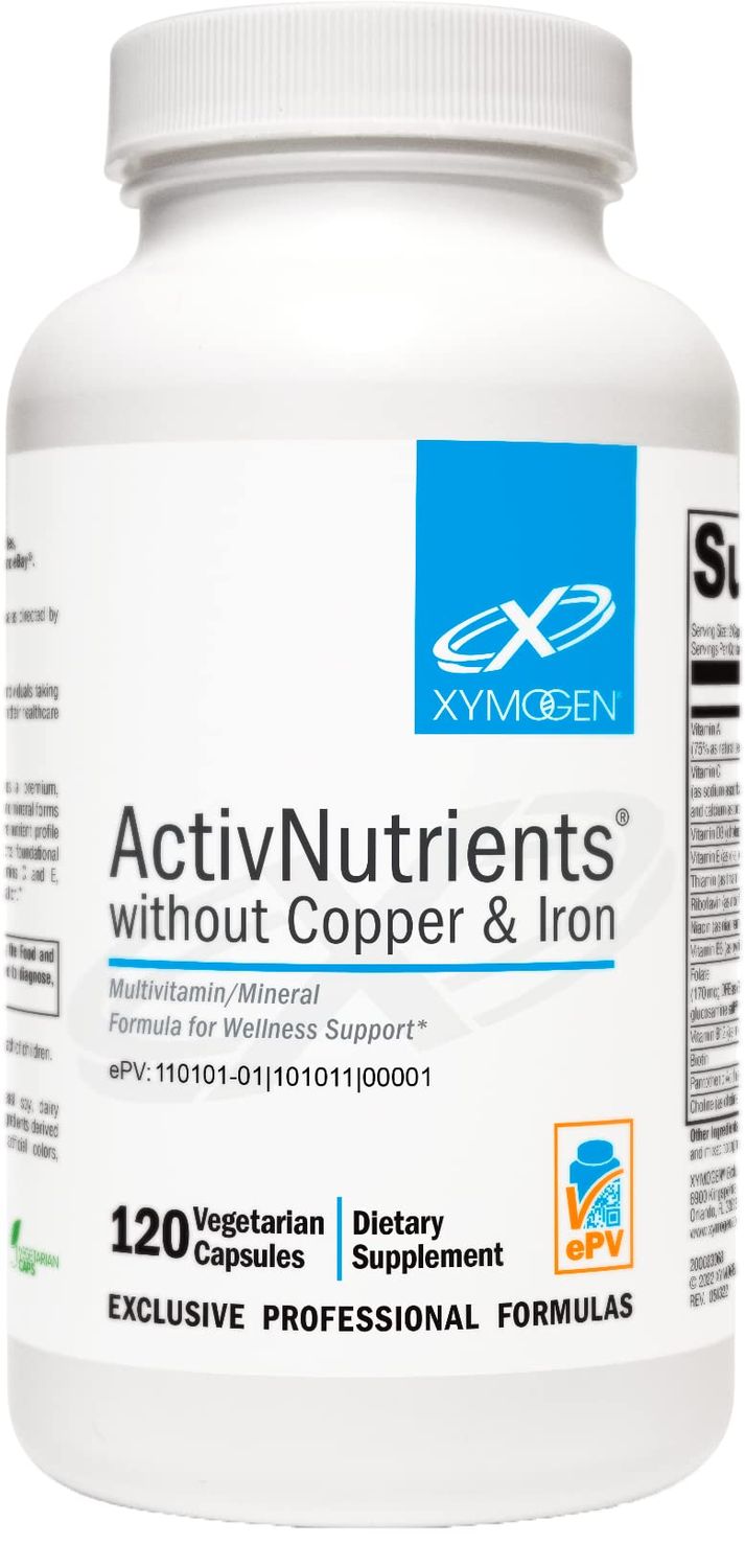 XYMOGEN ActivNutrients Without Copper &amp; Iron - Multimineral Multivitamin for Men + Women with Folate, B12, Zinc and Vitamin C, Beta Carotene, Selenium Supplement - Daily Multivitamin (120 Capsules)