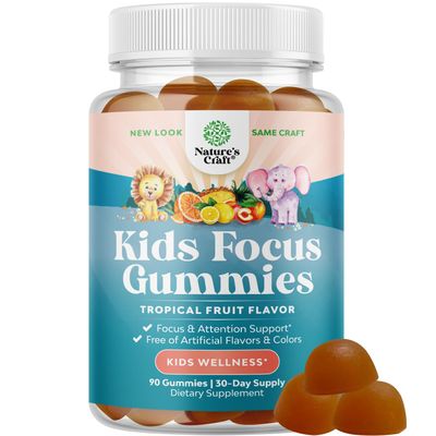 Vegan Brain Focus Gummies for Kids - Kids Focus Supplement with Phosphatidylserine Bacopa Monnieri Green Tea Extract Tyrosine and More Focus Vitamins for Kids Balanced Concentration Energy and Focus