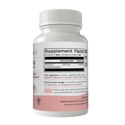 Nature's Trove Vitamin B12 Methylcobalamin 1000 mcg, 365 Count, B12 Chewable Vitamins, Cherry Flavor