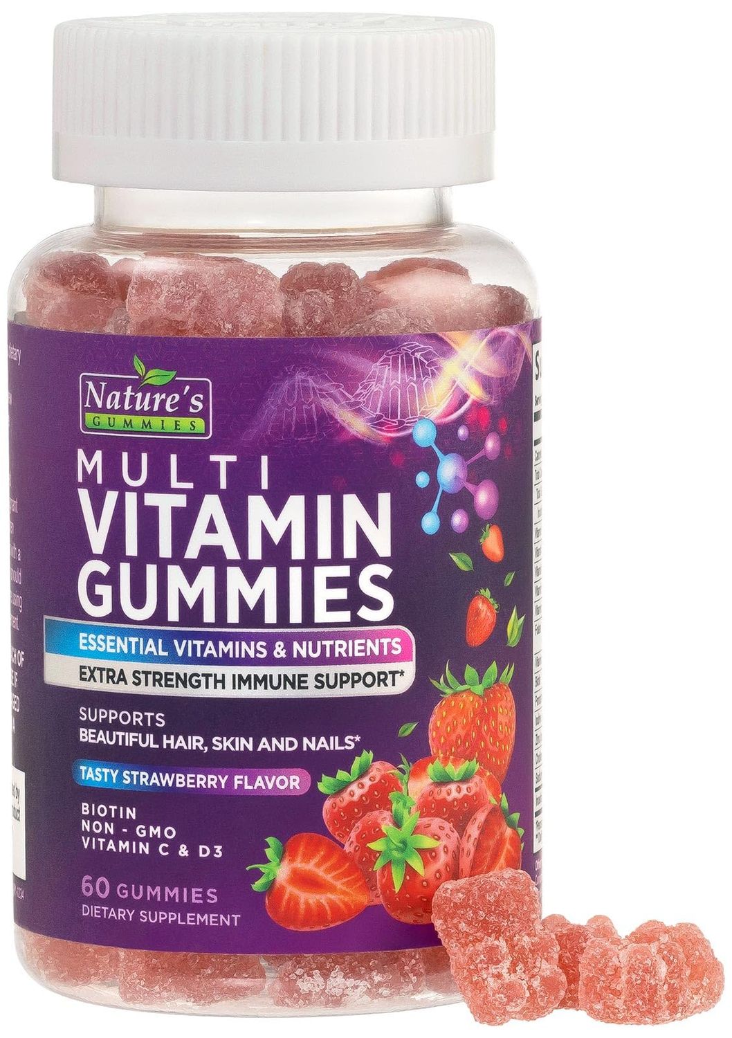 Multivitamin Gummies - Adult Gummy Vitamins for Women &amp; Men, Nature&#39;s Daily Gummy Multivitamins for Adults, Vitamins A, C, E, B6, B12 - Multi Vitamin Supplement, Non-GMO, Berry Flavored - 60 Gummies