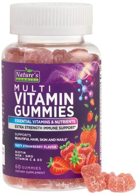 Multivitamin Gummies - Adult Gummy Vitamins for Women &amp; Men, Nature&#39;s Daily Gummy Multivitamins for Adults, Vitamins A, C, E, B6, B12 - Multi Vitamin Supplement, Non-GMO, Berry Flavored - 60 Gummies