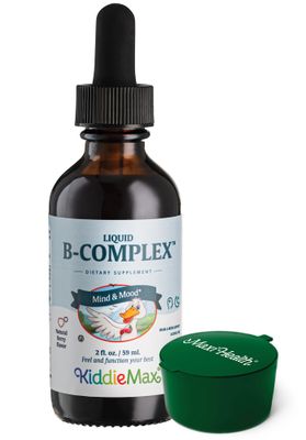 Raspberry Liquid Vitamin B Complex - Supplement with Vitamin B12 - Sublingual B Drops for Kids with B1 B2 B3 B5 B6 Biotin Folic Acid - For Energy &amp; Brain Function, 2 fl. oz. w/ Green Pillbox