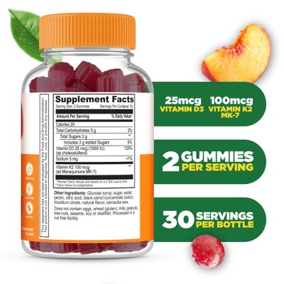 Lifeable Vitamin D3 K2 Gummies for Adults | 1000iu D3 and K2 100mcg | Great Tasting D3 and K2 Supplements | for Bone Health and Immunity | VIT D3 K2 for Adults, Men, and Women | 60 Gummies