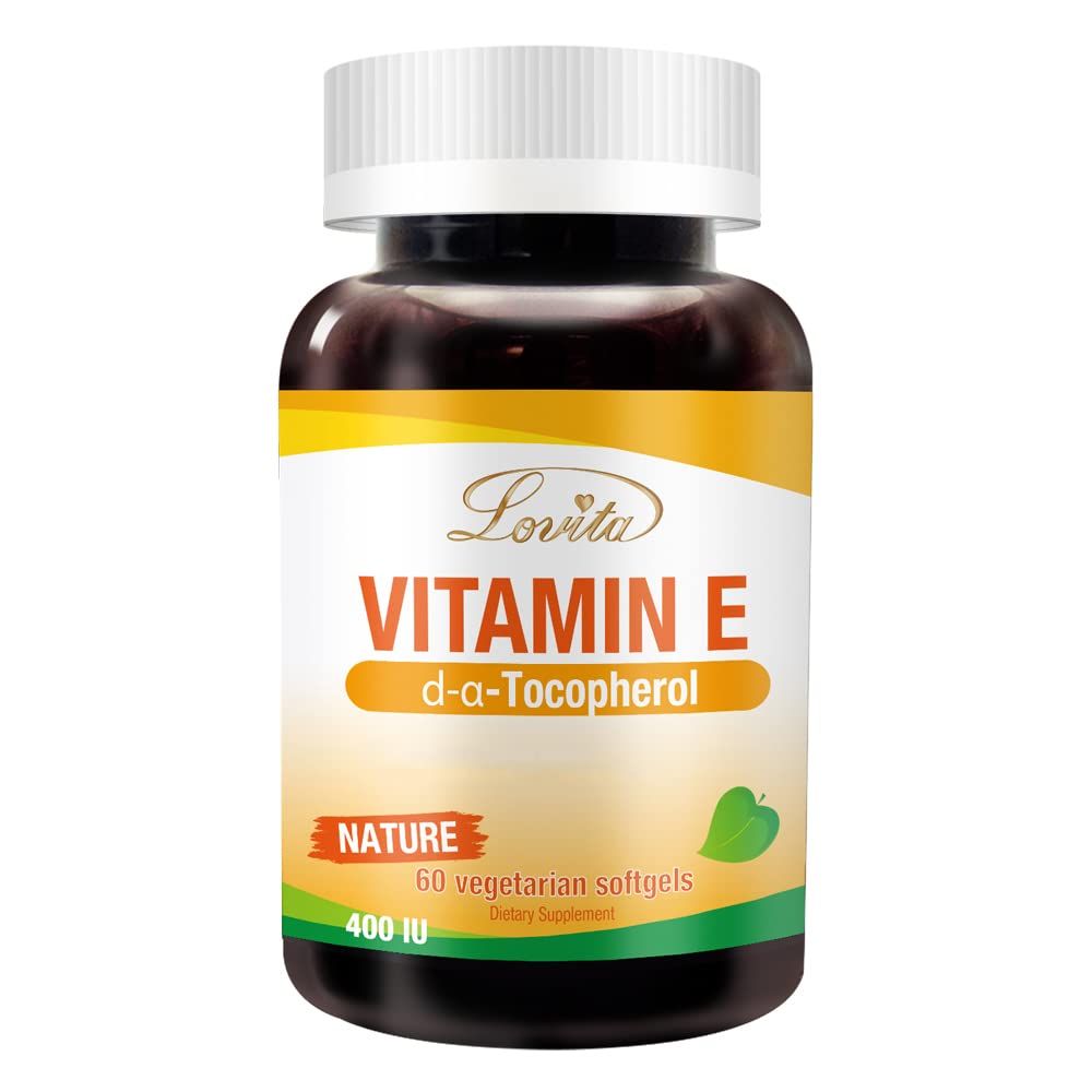 Lovita Vitamin E 400 IU Softgels, Natural Vitamin E 268 mg (as D Alpha Tocopherol), Vegan Vitamin E for Healthy Skin, Hair, Nails &amp; Immune System Support, 60 Vegetarian Softgels
