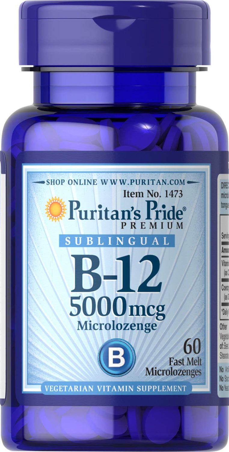 Puritan&#39;s Pride Vitamin B-12 Helps Convert Food into Energy* 5000 Mcg Sublingual- Microlozenges, 60 Count (Pack of 1)