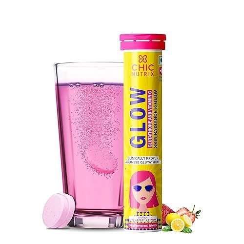THRU Glow | Japanese Glutathione 500 mg and Vitamin C for Skin Care | Glowing &amp; Radiant Skin - 20 Effervescent Tablets | Strawberry-Lemon Flavour