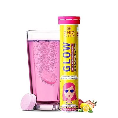 THRU Glow | Japanese Glutathione 500 mg and Vitamin C for Skin Care | Glowing &amp; Radiant Skin - 20 Effervescent Tablets | Strawberry-Lemon Flavour