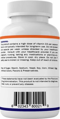 Vitamatic 3 Pack Vitamin D3 50,000 IU (as Cholecalciferol), Once Weekly Dose, 1250 mcg, 60 Veggie Capsules 1 Year Supply, Progressive Formula Helping Vitamin D Deficiencies