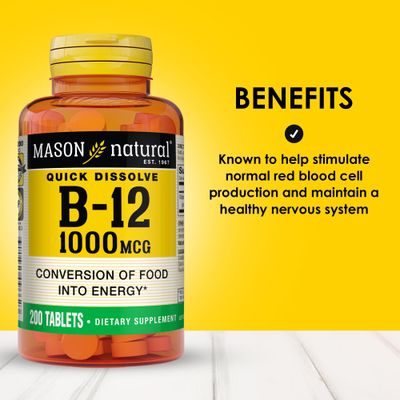 MASON NATURAL B 12 1000 mcg Dissolves Under Tongue Tablets, 200 Count