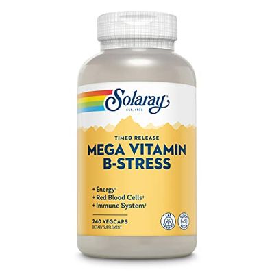 SOLARAY Mega Vitamin B-Stress - Timed Release Vitamin B Complex w/Vitamin B12, B6, Folic Acid, VIT. C - Stress, Energy, Red Blood Cell, Immune Support - Vegan, 60-Day Guarantee (240 CT)