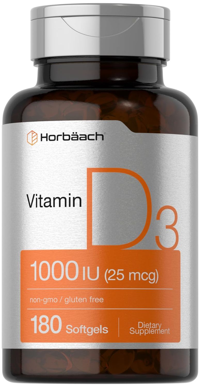 Horbach Vitamin D3 1000IU Softgels (25mcg) | 180 Count | Non-GMO, Gluten Free Supplement