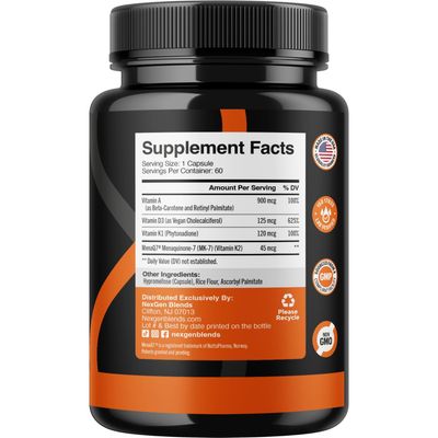 High Absorption ADK Vitamin Supplement - Vegan Vitamin D3 K2 MK7 &amp; A for Calcium Regulation plus Bone Heart Thyroid &amp; Immune Support - Vitamin ADK with 5000IU D3 Non GMO &amp; Gluten Free (2 Months)