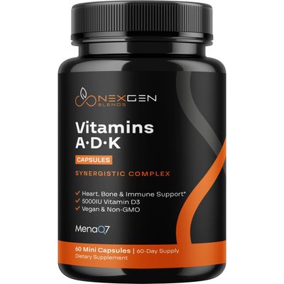 High Absorption ADK Vitamin Supplement - Vegan Vitamin D3 K2 MK7 &amp; A for Calcium Regulation plus Bone Heart Thyroid &amp; Immune Support - Vitamin ADK with 5000IU D3 Non GMO &amp; Gluten Free (2 Months)