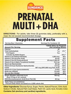 Sundance Prenatal Multivitamin for Women | with DHA &amp; Folate | 60 Gummies | Fruit Flavor | for Use Before, During, and After Pregnancy | Non-GMO and Gluten Free Supplement