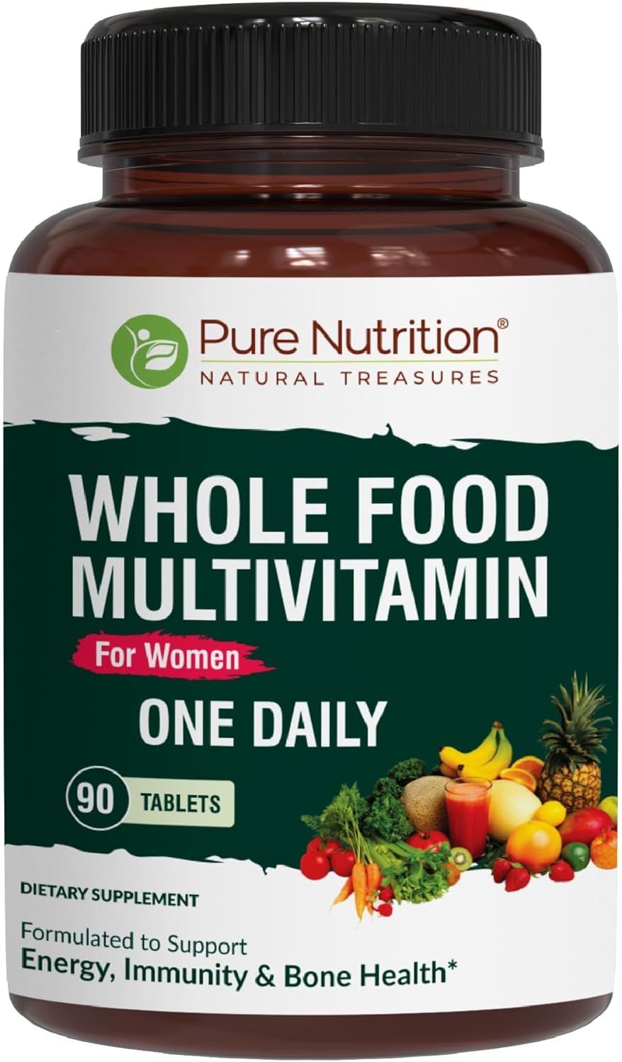 Pure Nutrition Whole Food Multivitamins for Women 1500mg. All Natural Plant-Based Multivitamin - Non GMO | Once Daily | 90 Tablets - 3 Months Supply