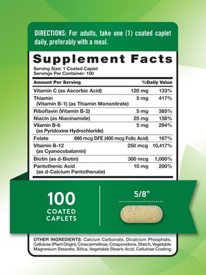 Nature's Truth Vitamin B Complex Plus Vitamin C | 100 Caplets | Vegan, Non-GMO &amp; Gluten Free Supplement