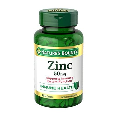 Nature&#39;s Bounty Zinc 50mg, Immune Support &amp; Antioxidant Supplement, Promotes Skin Health 250 Caplets