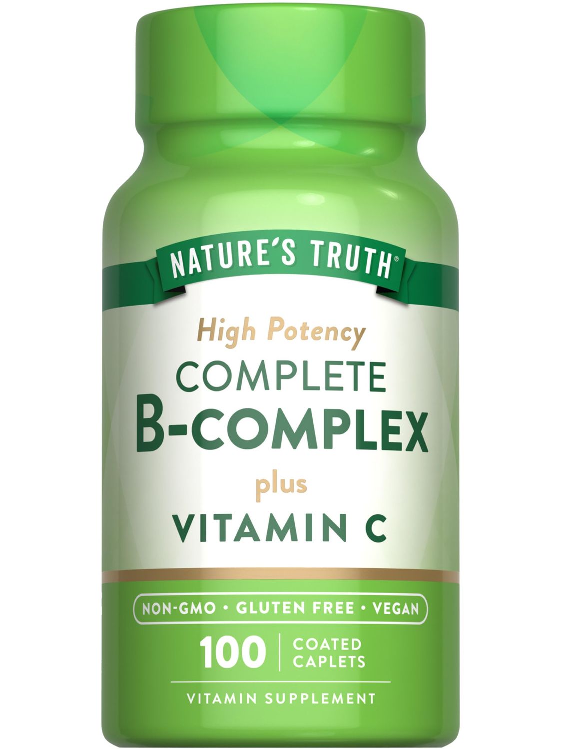 Nature&#39;s Truth Vitamin B Complex Plus Vitamin C | 100 Caplets | Vegan, Non-GMO &amp; Gluten Free Supplement